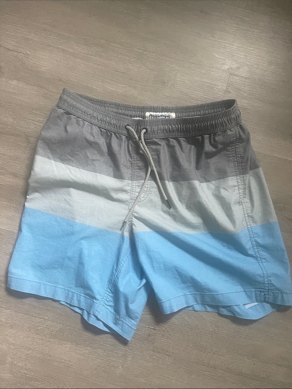 Gray & Blue Stripe Men’s Swim Trunks